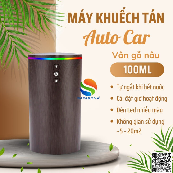 Máy xông tinh dầu SAPAROMA phun sương tạo độ ẩm, hỗ trợ khử mùi ô tô, đèn Led 7 màu, thơm phòng