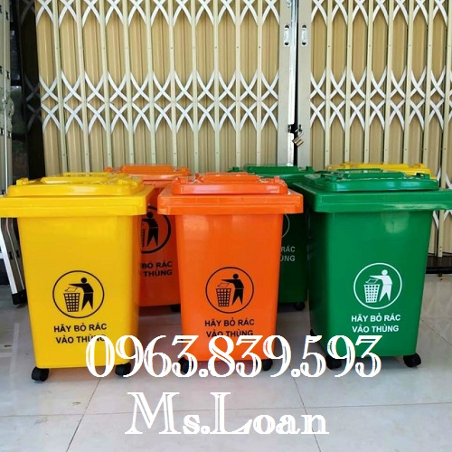 Thùng rác 60lit có bánh xe màu xanh lá, cam, vàng / lh 0963 839 593 Ms.Loan