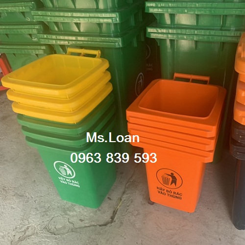 Thùng rác 60lit có bánh xe màu xanh lá, cam, vàng / lh 0963 839 593 Ms.Loan