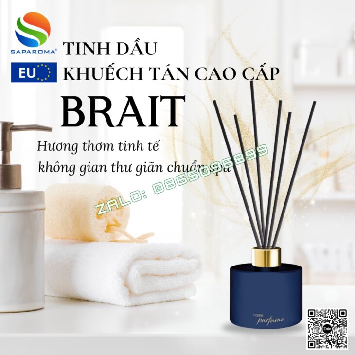 Tinh dầu khuếch tán que mây cao cấp BRAIT 100ml thơm phòng, sang trọng, nhập khẩu Châu Âu