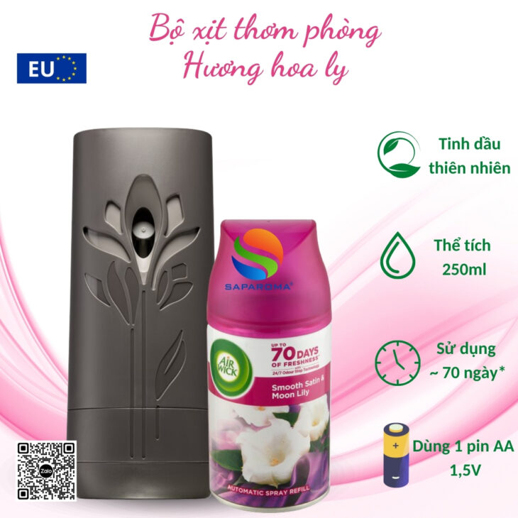 Bộ xịt tự động thơm phòng Air Wick 250ml – hỗ trợ khử mùi, thư giãn, chính hãng EU