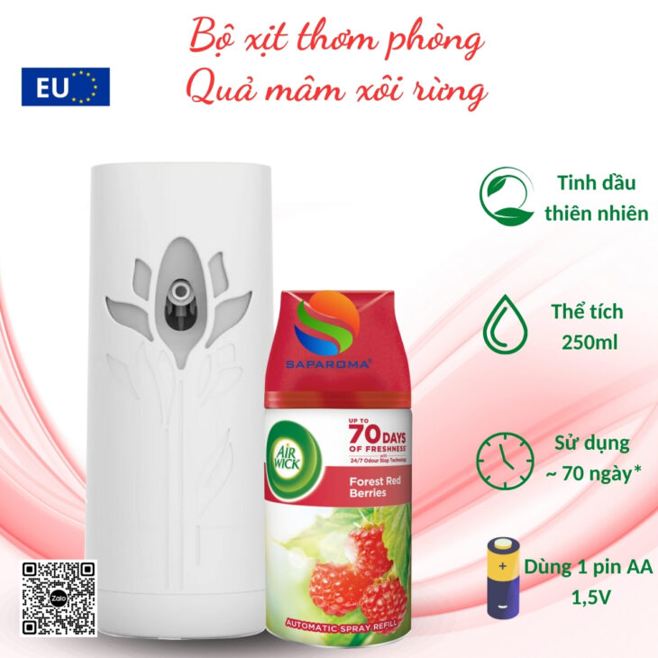 Bộ xịt tự động thơm phòng Air Wick 250ml – hỗ trợ khử mùi, thư giãn, chính hãng EU