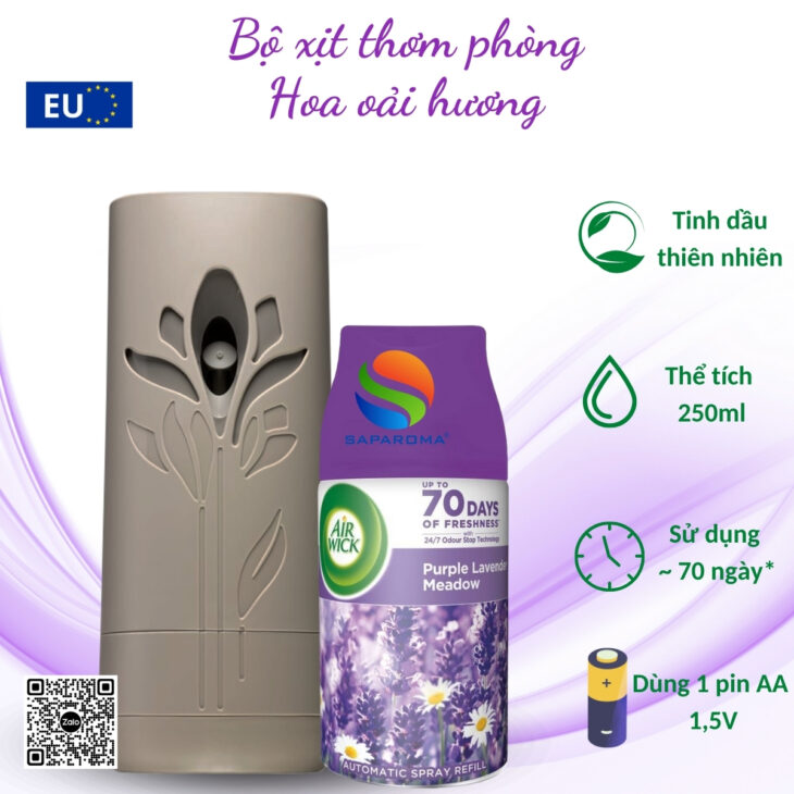 Bộ xịt tự động thơm phòng Air Wick 250ml – hỗ trợ khử mùi, thư giãn, chính hãng EU