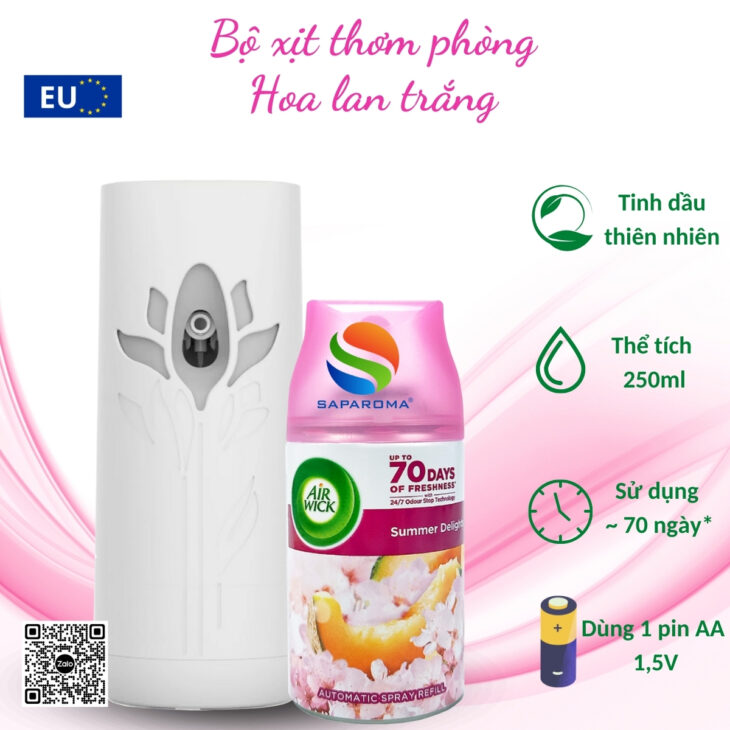 Bộ xịt tự động thơm phòng Air Wick 250ml – hỗ trợ khử mùi, thư giãn, chính hãng EU