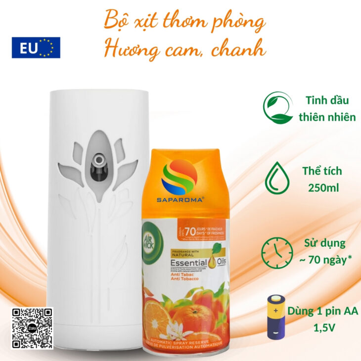 Bộ xịt tự động thơm phòng Air Wick 250ml – hỗ trợ khử mùi, thư giãn, chính hãng EU