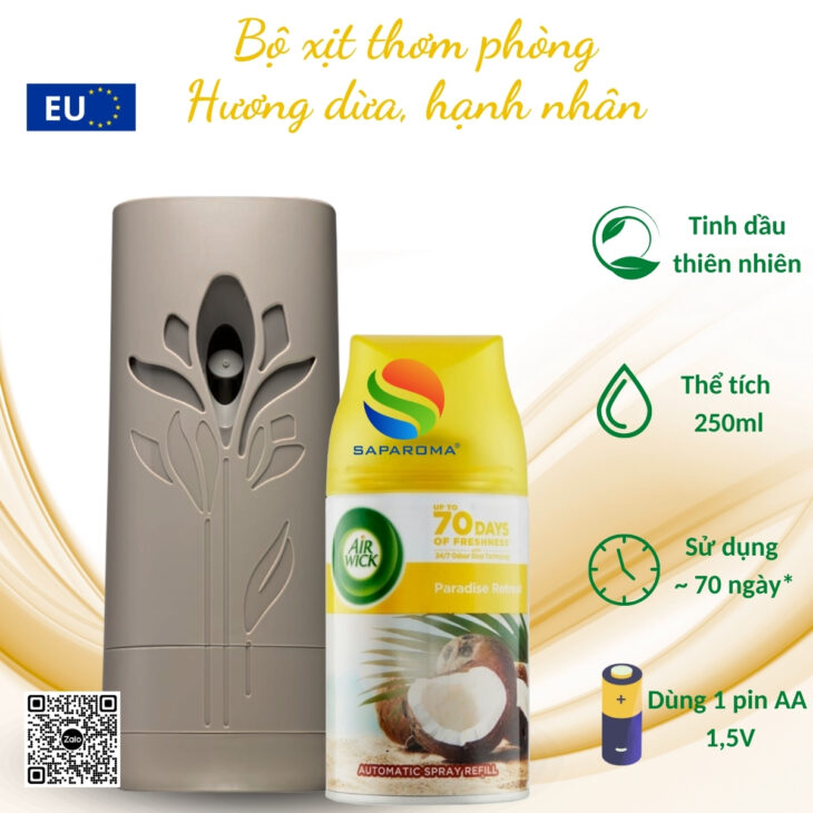 Bộ xịt tự động thơm phòng Air Wick 250ml – hỗ trợ khử mùi, thư giãn, chính hãng EU