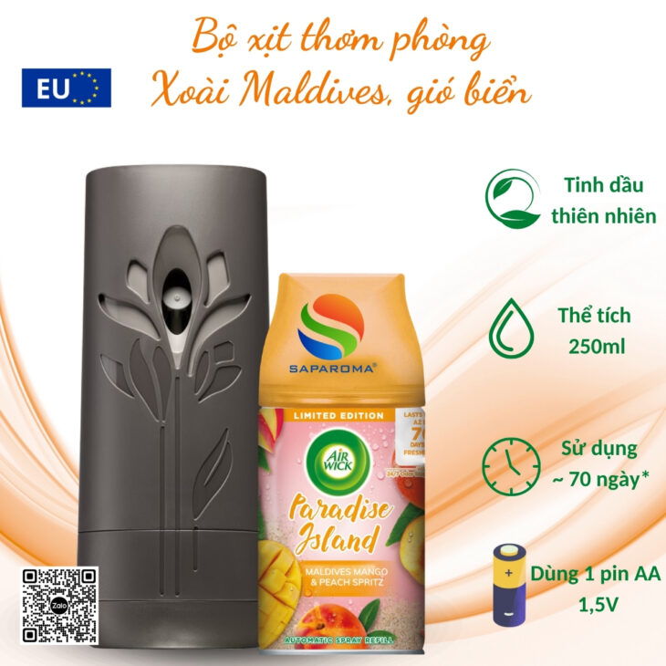 Bộ xịt tự động thơm phòng Air Wick 250ml – hỗ trợ khử mùi, thư giãn, chính hãng EU