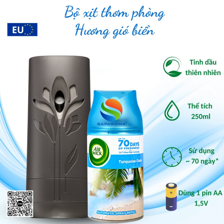 Bộ xịt tự động thơm phòng Air Wick 250ml – hỗ trợ khử mùi, thư giãn, chính hãng EU