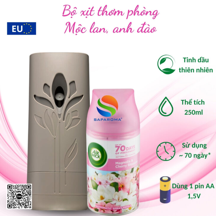 Bộ xịt tự động thơm phòng Air Wick 250ml – hỗ trợ khử mùi, thư giãn, chính hãng EU