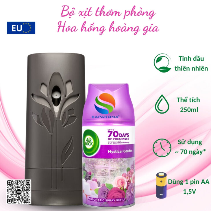 Bộ xịt tự động thơm phòng Air Wick 250ml – hỗ trợ khử mùi, thư giãn, chính hãng EU