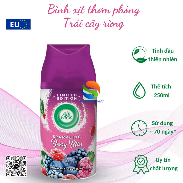 Bình xịt tinh dầu thơm phòng Air Wick 250ml – hỗ trợ khử mùi, thư giãn, nhập khẩu chính hãng EU