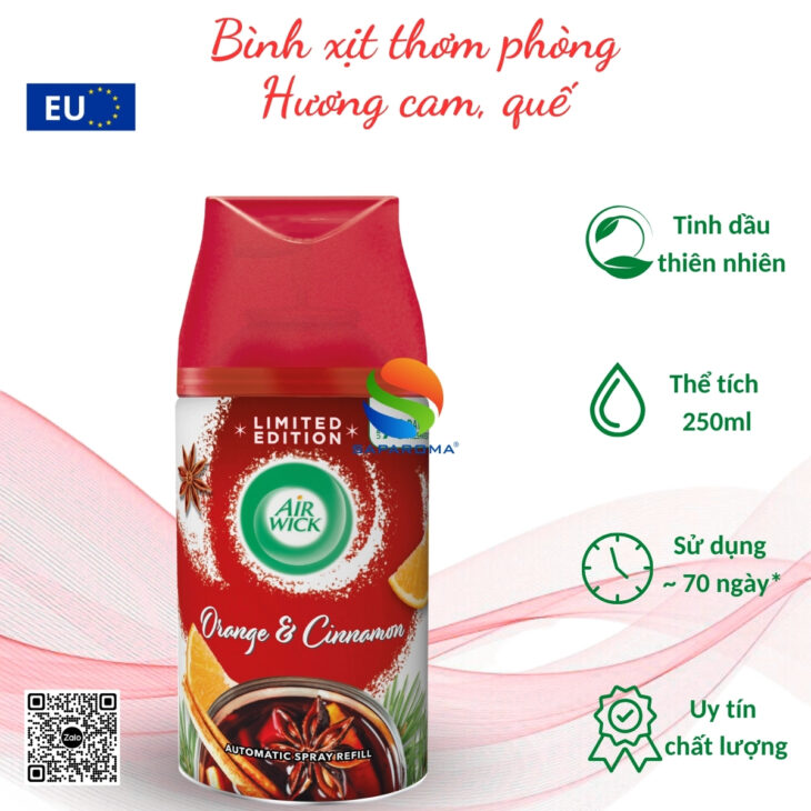 Bình xịt tinh dầu thơm phòng Air Wick 250ml – hỗ trợ khử mùi, thư giãn, nhập khẩu chính hãng EU