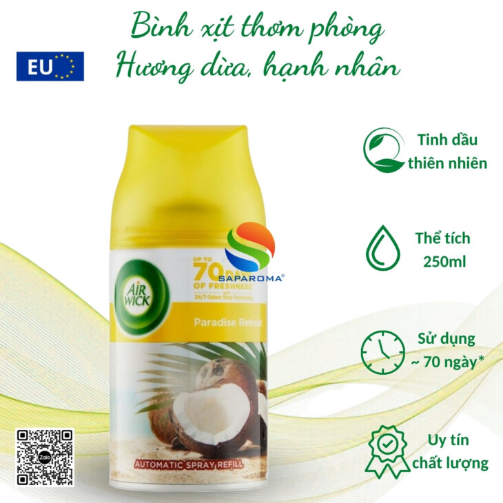 Bình xịt tinh dầu thơm phòng Air Wick 250ml – hỗ trợ khử mùi, thư giãn, nhập khẩu chính hãng EU