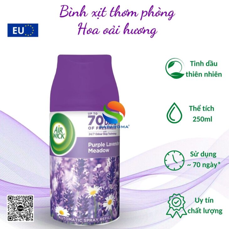 Bình xịt tinh dầu thơm phòng Air Wick 250ml – hỗ trợ khử mùi, thư giãn, nhập khẩu chính hãng EU