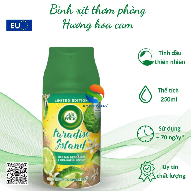 Bình xịt tinh dầu thơm phòng Air Wick 250ml – hỗ trợ khử mùi, thư giãn, nhập khẩu chính hãng EU