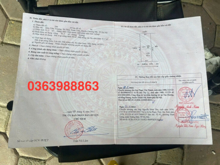 Chính chủ cần sang nhượng lô Đất hơn 90m tại Tiên Trượng , Thuỷ Xuân Tiên , – cách quốc lộ 6 đang