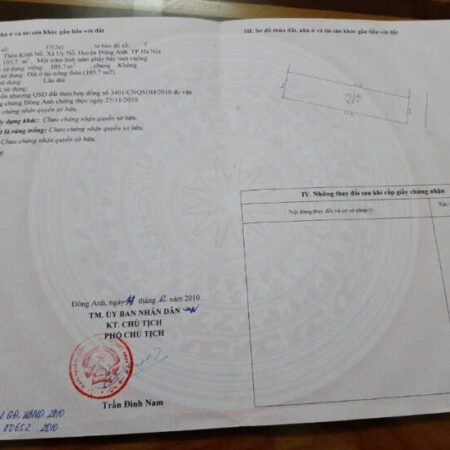 BÁN 105.7M2 ĐẤT KÍNH NỖ UY NỖ ĐÔNG ANH – THÔNG Ô TÔ 7 CHỖ – GIÁ CHỈ 6X