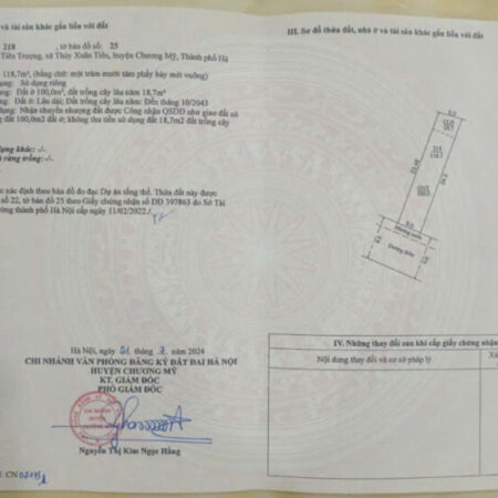 Siêu Phẩm DT 118,7m. Mặt tiền= hậu 5m – Vị trí: Tiên Trượng – Xã Thuỷ Xuân Tiên – Chương Mỹ – HN