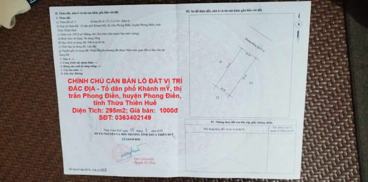 CHÍNH CHỦ CẦN BÁN LÔ ĐẤT VỊ TRÍ ĐẮC ĐỊA – huyện Phong Điền, THỪA THIÊN HUẾ