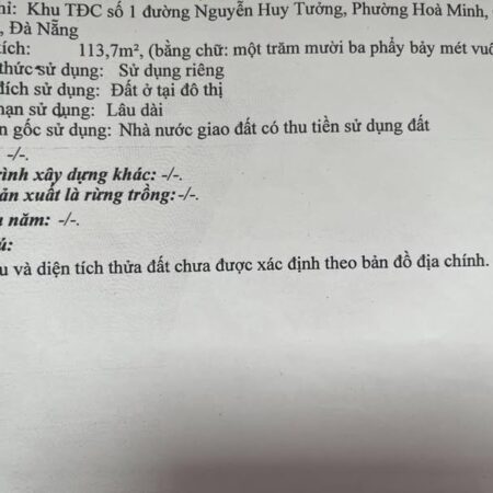 Bán gấp nhà mặt tiền 113.7m2, Hòa Minh, Liên Chiểu – gần Nguyễn Huy Tưởng