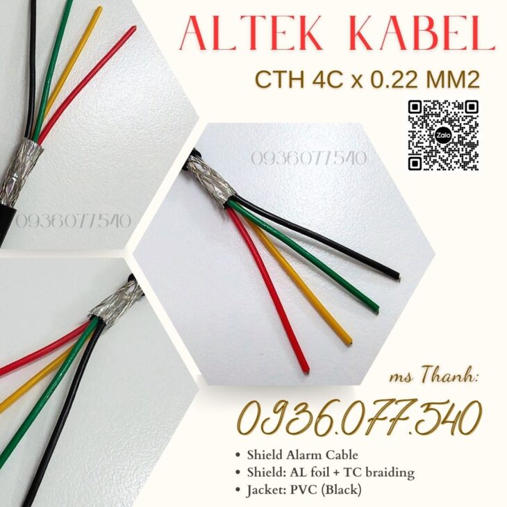 Cáp tín hiệu chống nhiễu 4 x 0.22 mm2 Altek Kabel – Shield alarm cable, signal