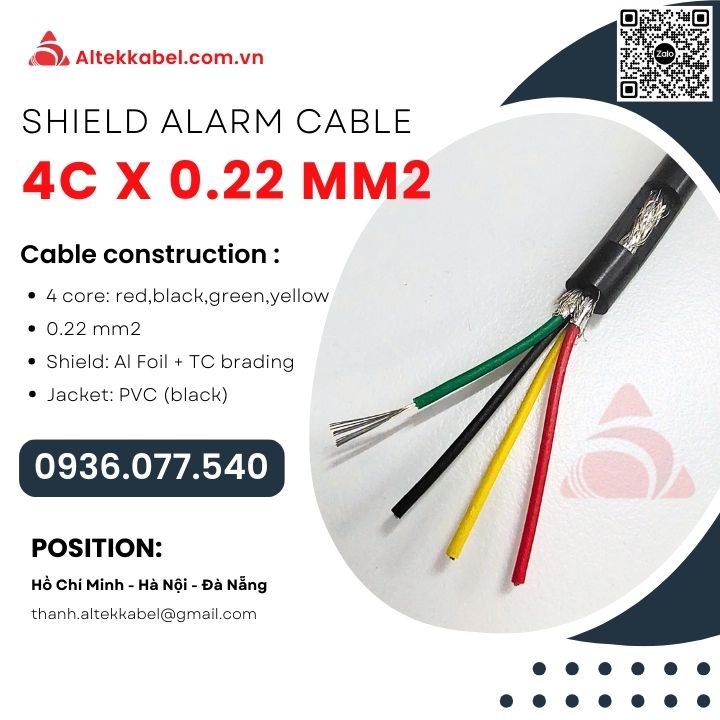 Cáp tín hiệu chống nhiễu 4 x 0.22 mm2 Altek Kabel – Shield alarm cable, signal