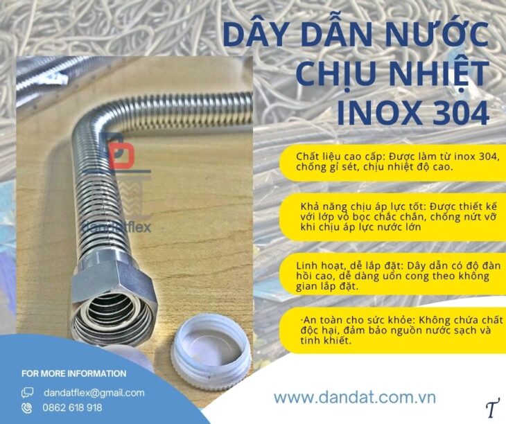 Ống cấp nước mềm inox,ống dẫn nước mềm chịu nhiệt, dây cấp nước bình nóng lạnh inox, dây dẫn nước