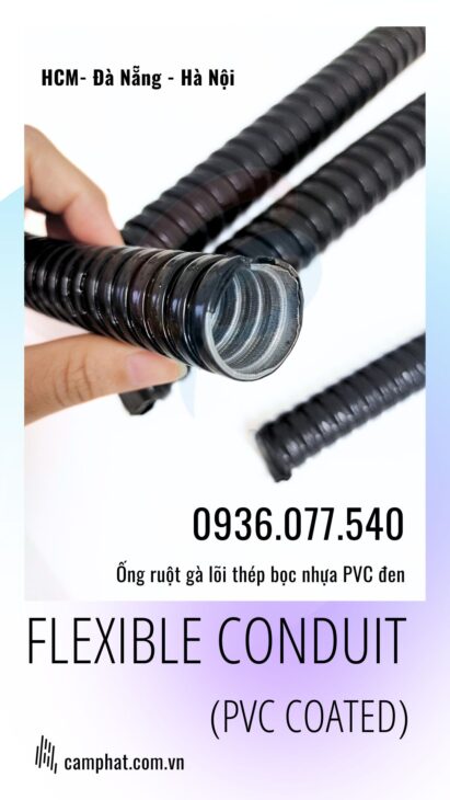 Ống ruột gà lõi thép bọc nhựa phi 1/2″ (ID16 – OD19), Flexible Conduit, ống luồn dây điện
