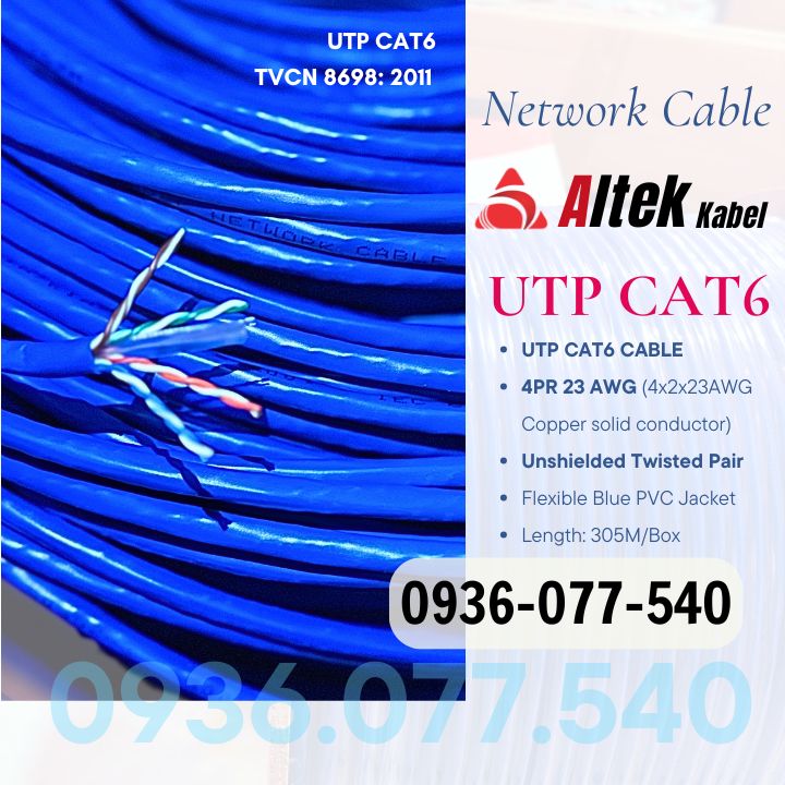 Cáp mạng Lan UTP Cat6 Altek Kabel – Network cable 4x2x23AWG, 305M