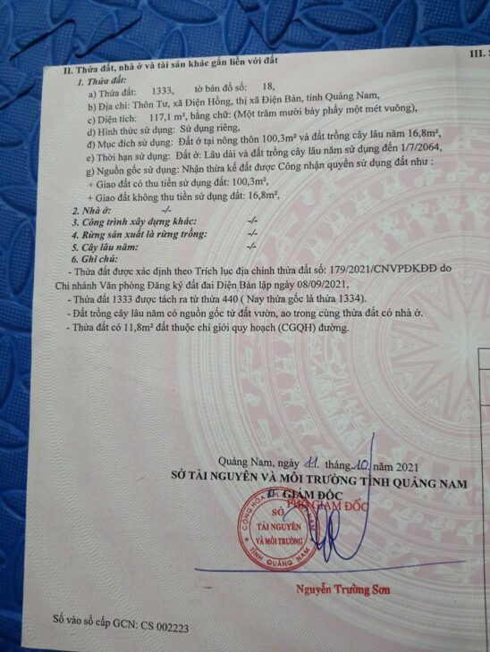 ĐẤT ĐẸP – GIÁ ĐẦU TƯ –CẦN BÁN LÔ ĐẤT Tại Đường 605, Xã Điện Hồng, Thị xã Điện Bàn, Quảng Nam