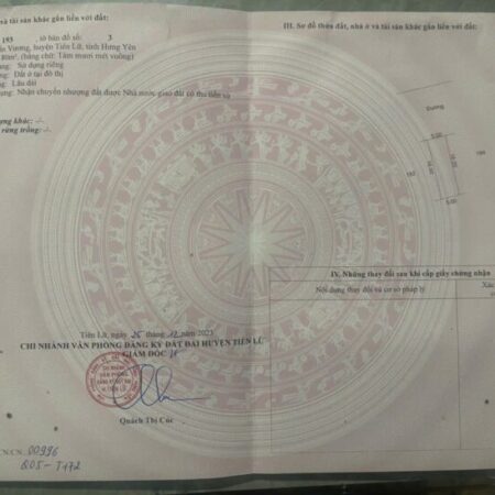 CHÍNH CHỦ BÁN GẤP MẢNH ĐẤT ĐẸP Sau CÔNG TY GIÀY NGỌC TỀ – TIÊN LỮ – HƯNG YÊN