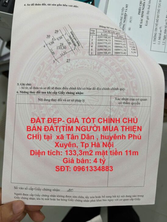 ĐẤT ĐẸP- GIÁ TỐT CHÍNH CHỦ BÁN ĐẤT(TÌM NGƯỜI MUA THIỆN CHÍ) tại huyện Phú Xuyên, Tp Hà Nội