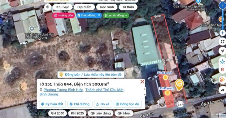 ĐẤT ĐẸP – GIÁ TỐT Cần Bán Nhanh đất nền 500,8 m2 mặt tiền ĐX142 – TP. Thủ Dầu Một – Giá 6 tỷ 500 tr