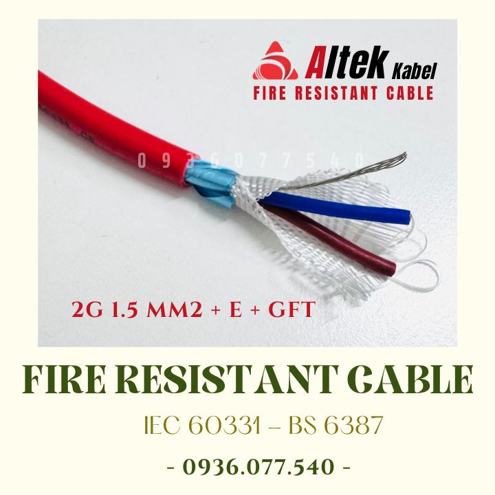 Cáp chống cháy Altek Kabel 2×1.5 mm2 – Đạt chuẩn IEC 60331, BS 6387