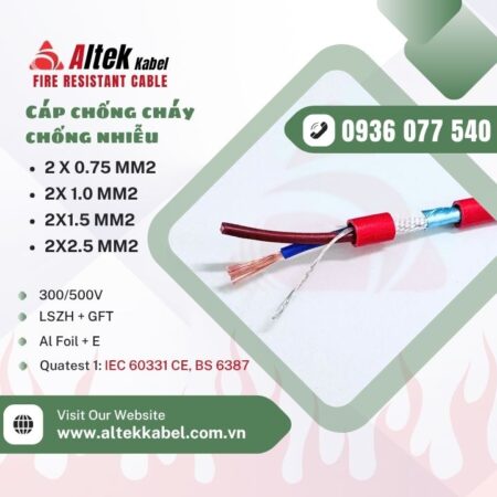Cáp chống cháy Altek Kabel 2×1.5 mm2 – Đạt chuẩn IEC 60331, BS 6387 Cáp chống cháy Altek Kabel 2×1.5 mm2 – Đạt chuẩn IEC 60331, BS 6387
