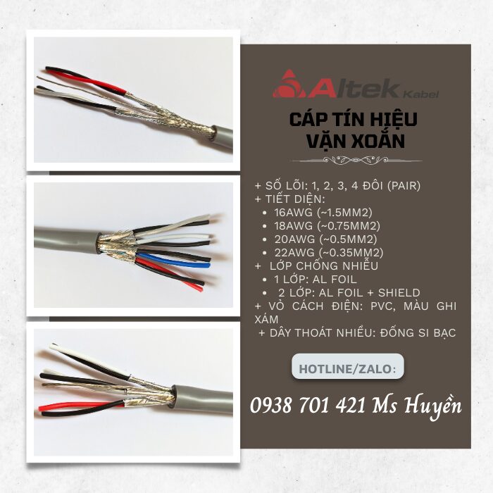Cáp Tín Hiệu Vặn Xoắn Chống Nhiễu 1 Pair 18Awg Altek Kabel