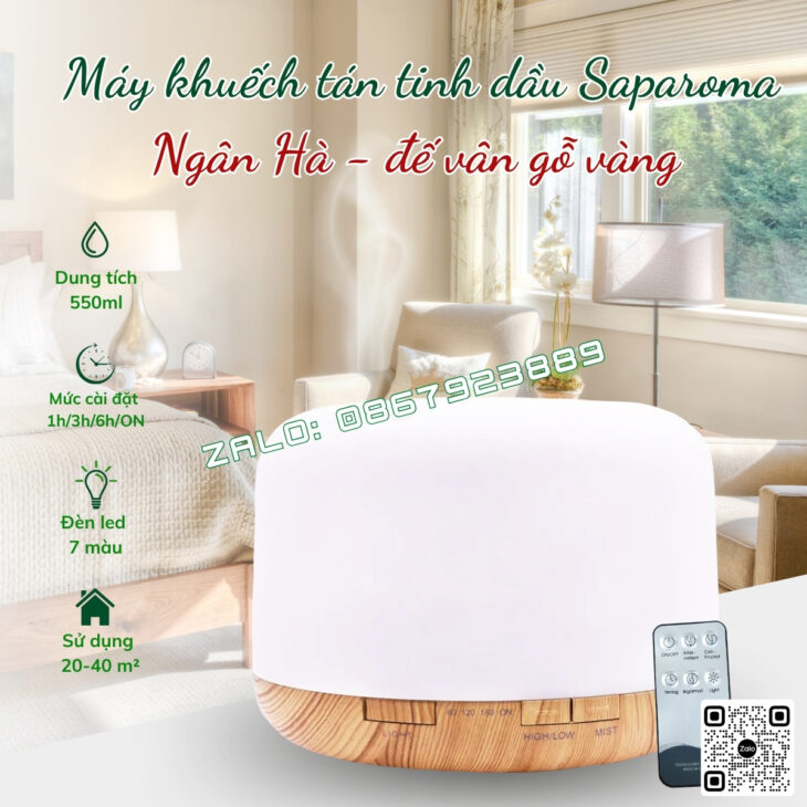MÁY KHUẾCH TÁN TINH DẦU SAPAROMA, XÔNG THƠM PHÒNG, BÙ ẨM, HỖ TRỢ XUA ĐUỔI MUỖI, CÔN TRÙNG