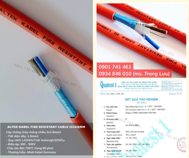 Cáp Chống Cháy Chống Nhiễu 2×1.0mm2 tiêu chuẩn IEC 60331-21