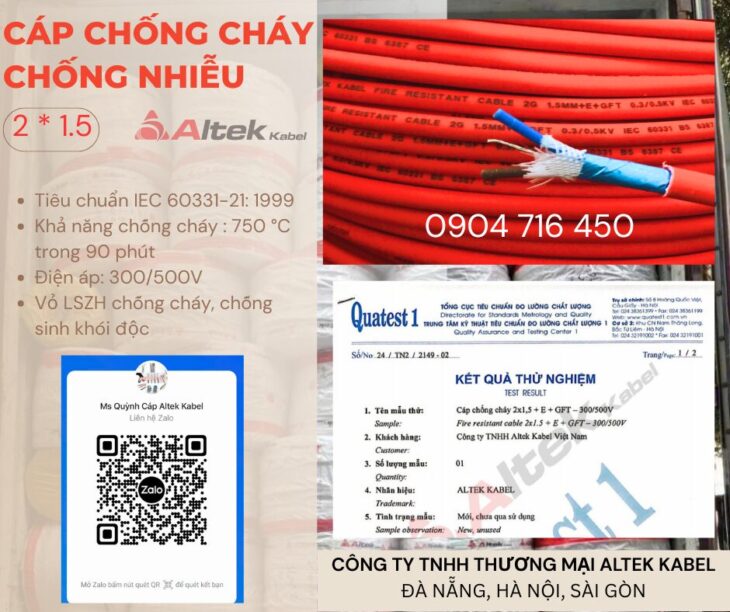 Cáp chống cháy chống nhiễu 2×1.5 Altek Kabel Đà Nẵng