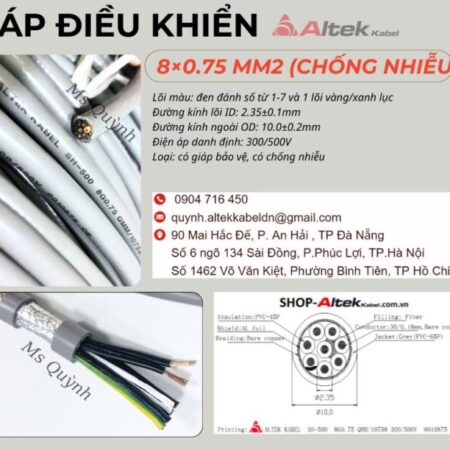 Cáp điều khiển có lưới Altek Kabel 8×0.75mm2 Đà Nẵng Cáp điều khiển có lưới Altek Kabel 8×0.75mm2 Đà Nẵng