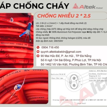 Dây tín hiệu chống cháy chống nhiễu 2×2.5 Altek Kabel Đà Nẵng Dây tín hiệu chống cháy chống nhiễu 2×2.5 Altek Kabel Đà Nẵng