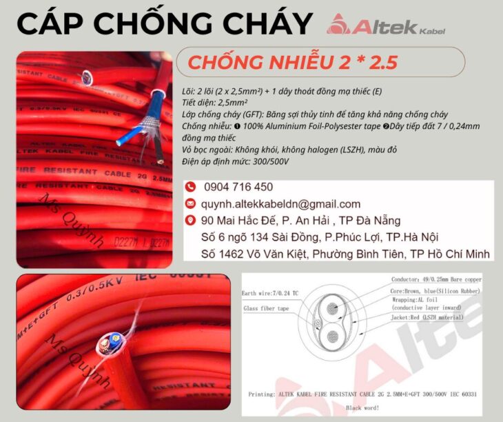 Dây tín hiệu chống cháy chống nhiễu 2×2.5 Altek Kabel Đà Nẵng