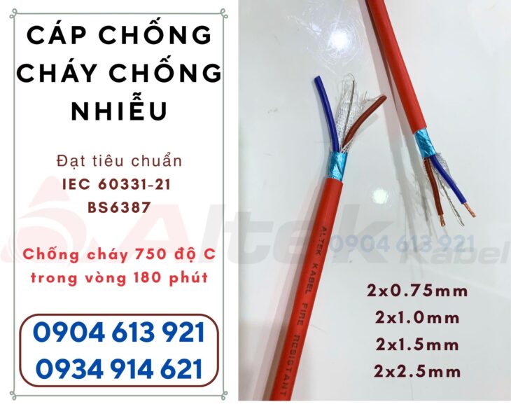 Cáp chống cháy chống nhiễu 2×1.5mm Altek Kabel tiêu chuẩn Đức