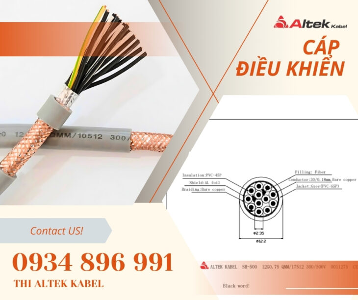 Cáp điều khiển, cáp tín hiệu 12×0.75mm2 có lưới chống nhiễu Altek Kabel