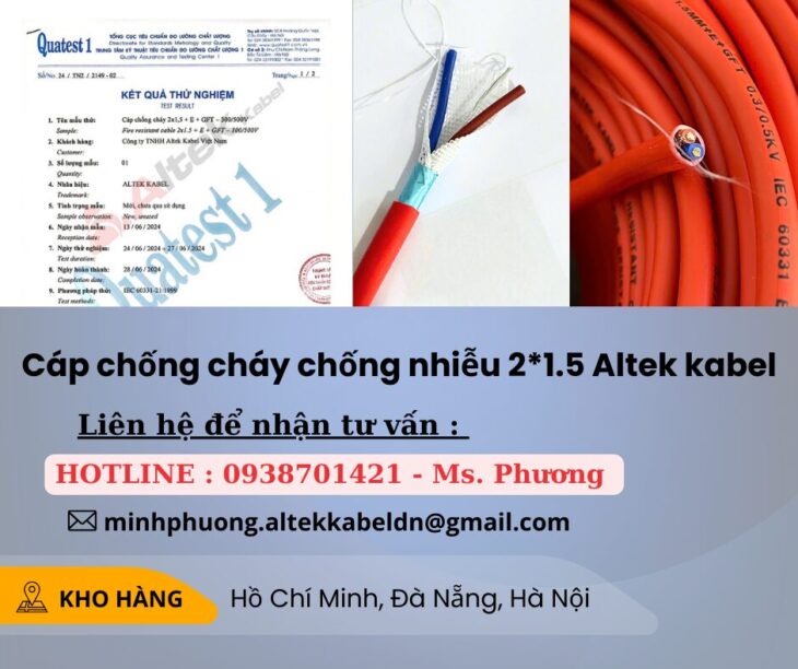 Cáp chống cháy chống nhiễu 2*1.5mm LSZH Altek Kabel