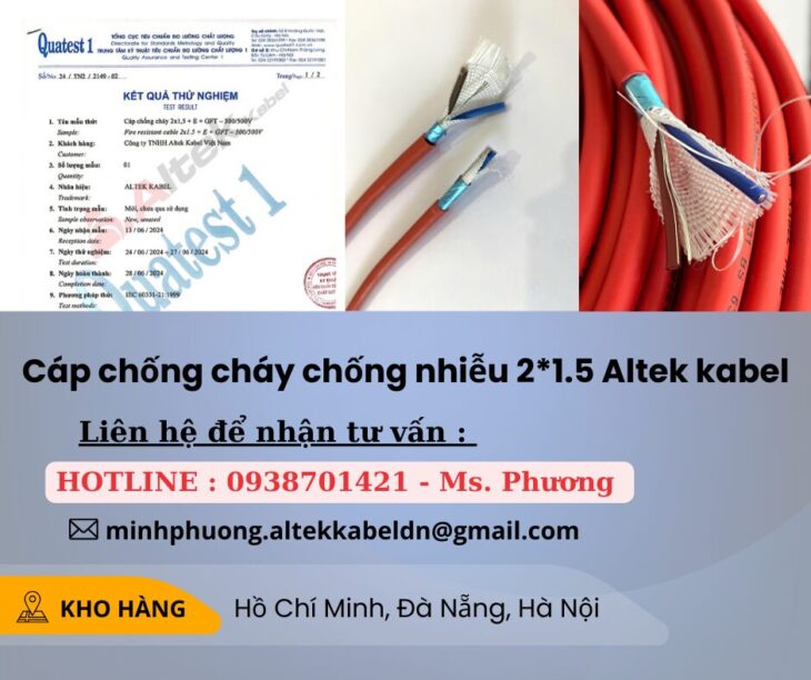 Cáp chống cháy chống nhiễu 2*1.5mm LSZH Altek Kabel