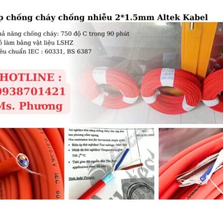Cáp chống cháy chống nhiễu 2*1.5mm LSZH Altek Kabel Cáp chống cháy chống nhiễu 2*1.5mm LSZH Altek Kabel