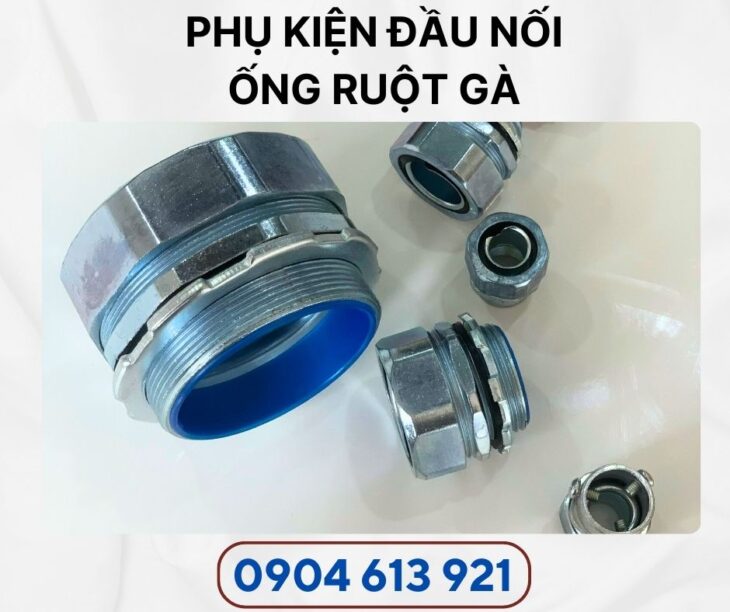 Ống ruột gà lõi thép và đầu nối với máng điện phi 25 (3/4 inch)