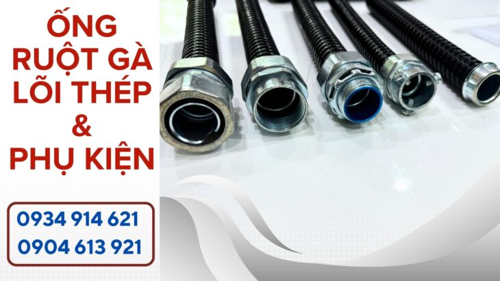 Ống ruột gà lõi thép và đầu nối với máng điện phi 25 (3/4 inch)