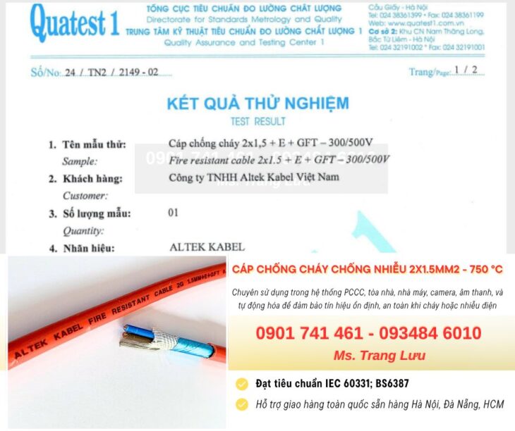 Cáp Chống Cháy Chống Nhiễu 2×1.5mm2 – 750°C Altek Kabel